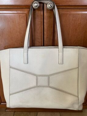 kate spade Cream Pebbled Leather Tote with Geometric Stitching